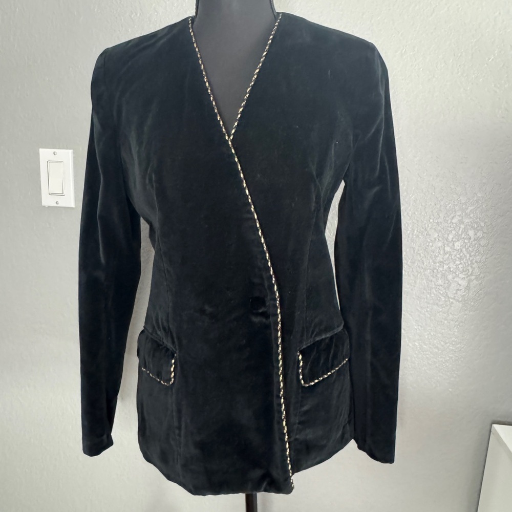 Women's Black Velvet 3 piece Blazer with Contrast Braid Trim